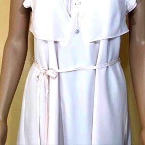 The couples silk chiffon flutter sleeve lace-up dress in pale pink size XS